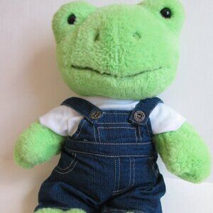 Build A Bear Spring Green Frog 16" Plush Stuffed Toy White Shirt Overalls BAB